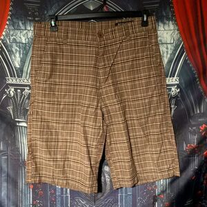 Vercho Chino Shorts Men's 34 Brown Cotton Plaid Outdoor Summer Vacation Beach